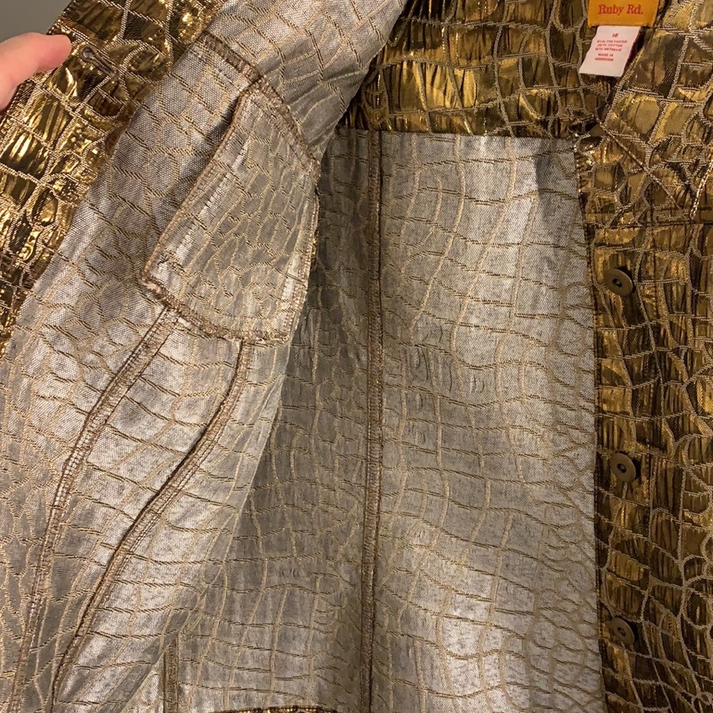 Metallic Gold Animal pattern Jacket, Ruby Rd.,18 - Picture 6 of 13